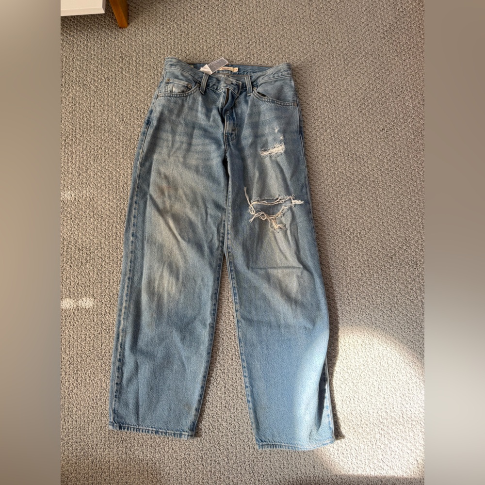 Levi's Light Blue Distressed Baggy Dad Jeans